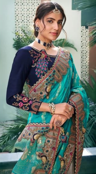 Dual-Tone Designer Silk Saree