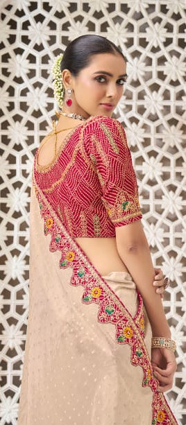 Embroidered Champagne Silk Saree