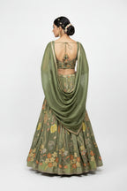 Sage Flora: Hand-Embroidered Silk Lehenga Set