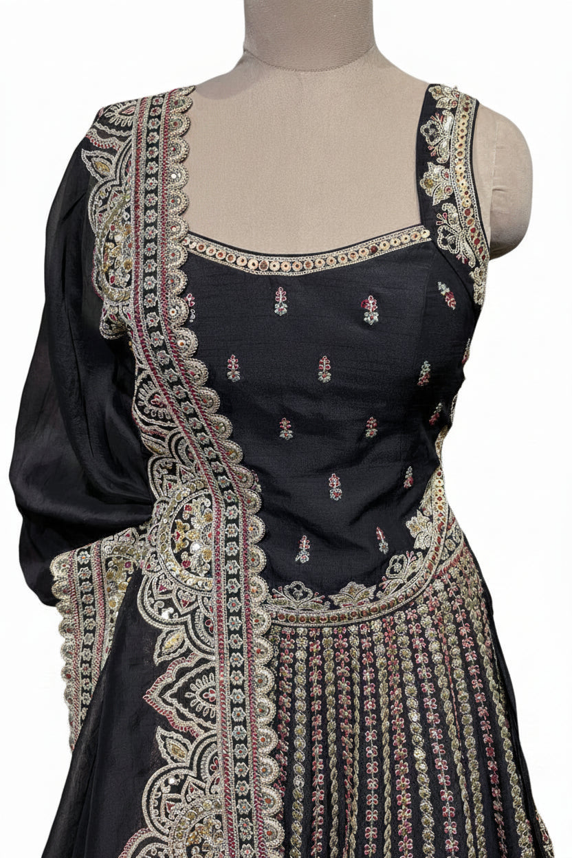 Regal Black and Gold Embroidered Lehenga Choli Secondary image
