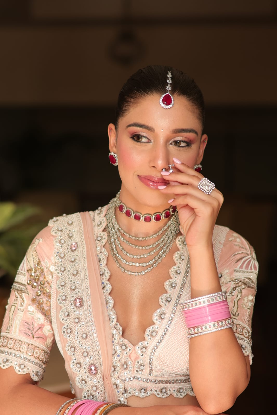 Elegant Pastel Pink Embroidered Lehenga Set