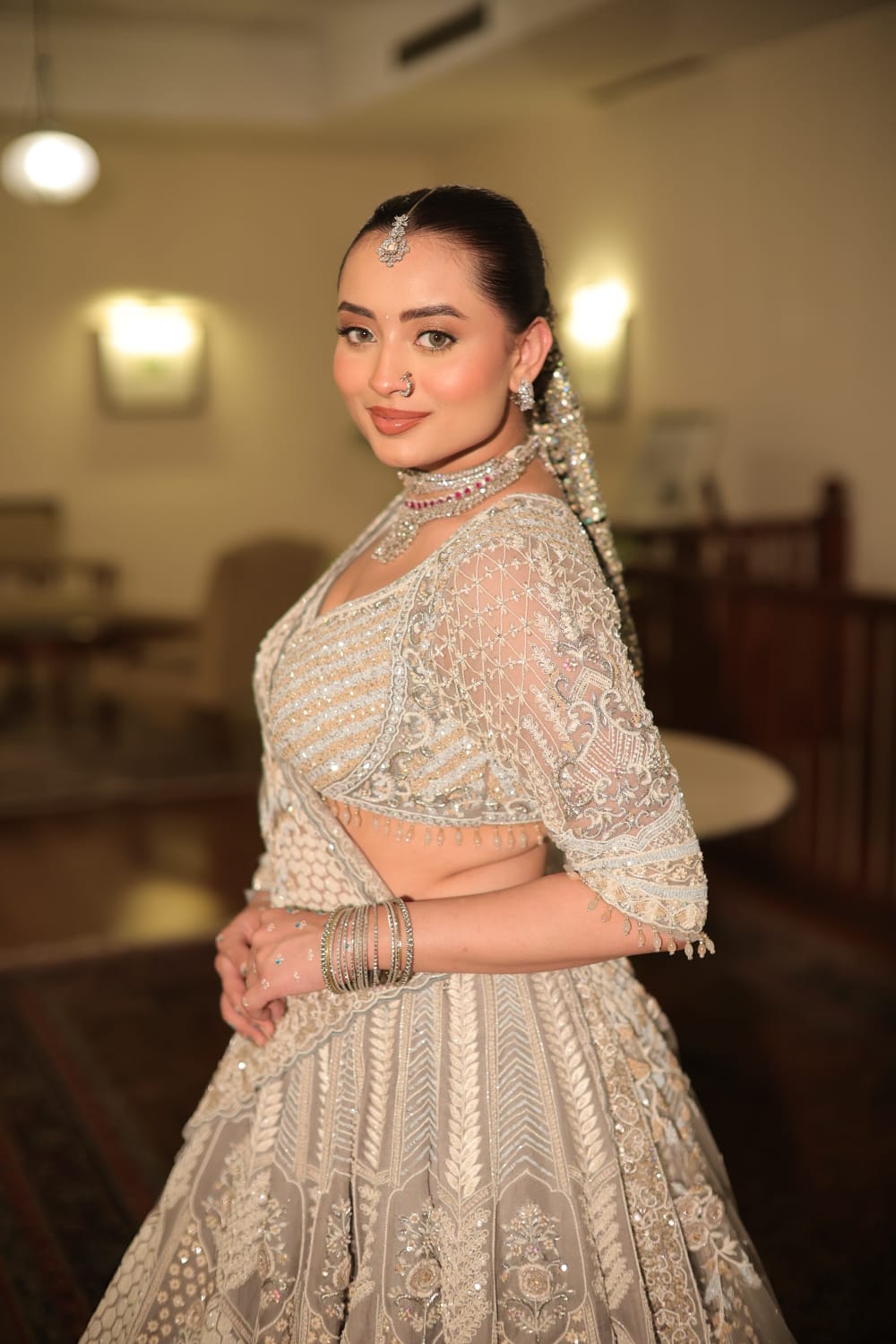 Champagne Heavily Embellished Lehenga Choli