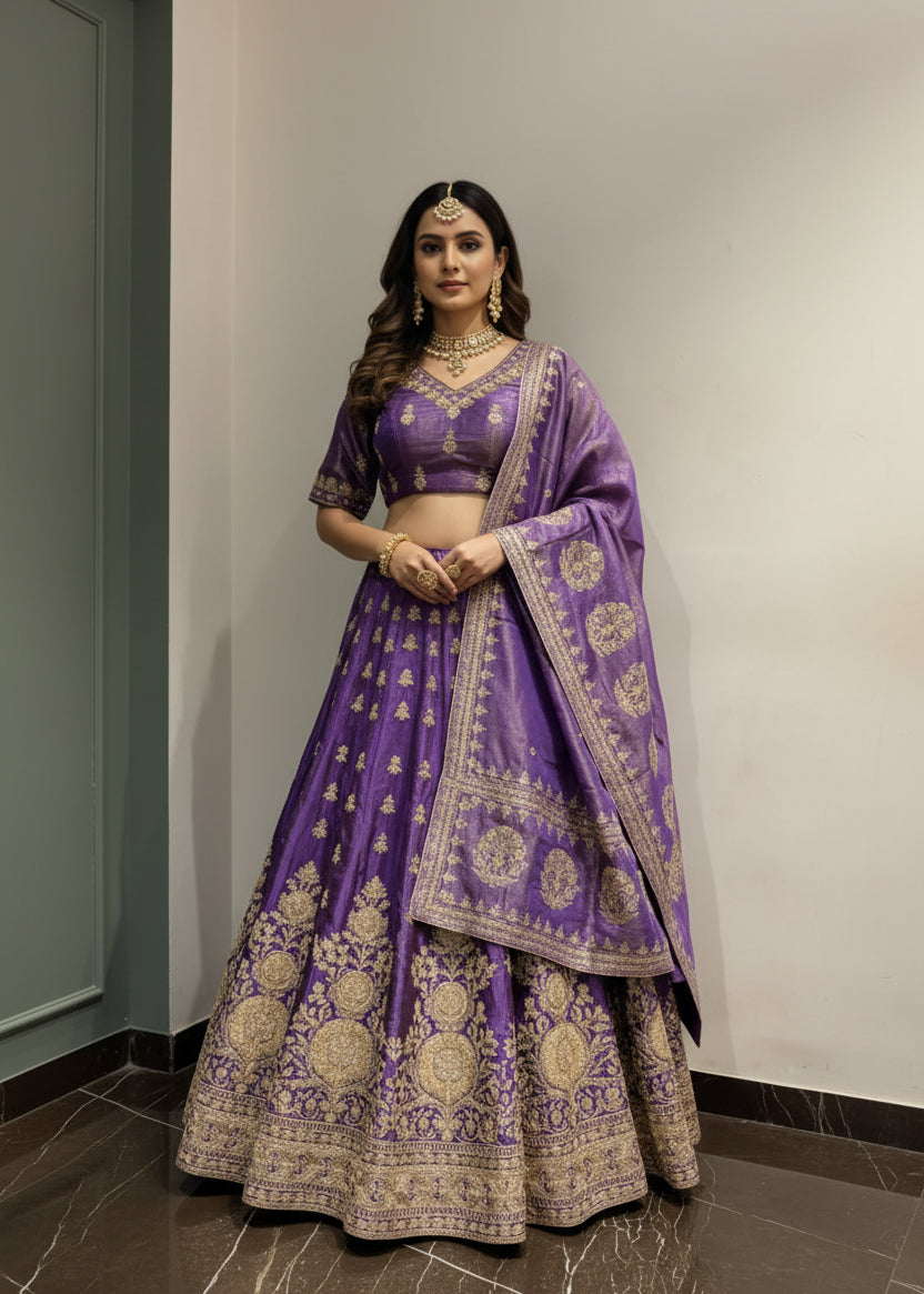Regal Purple Silk Lehenga Set Main image