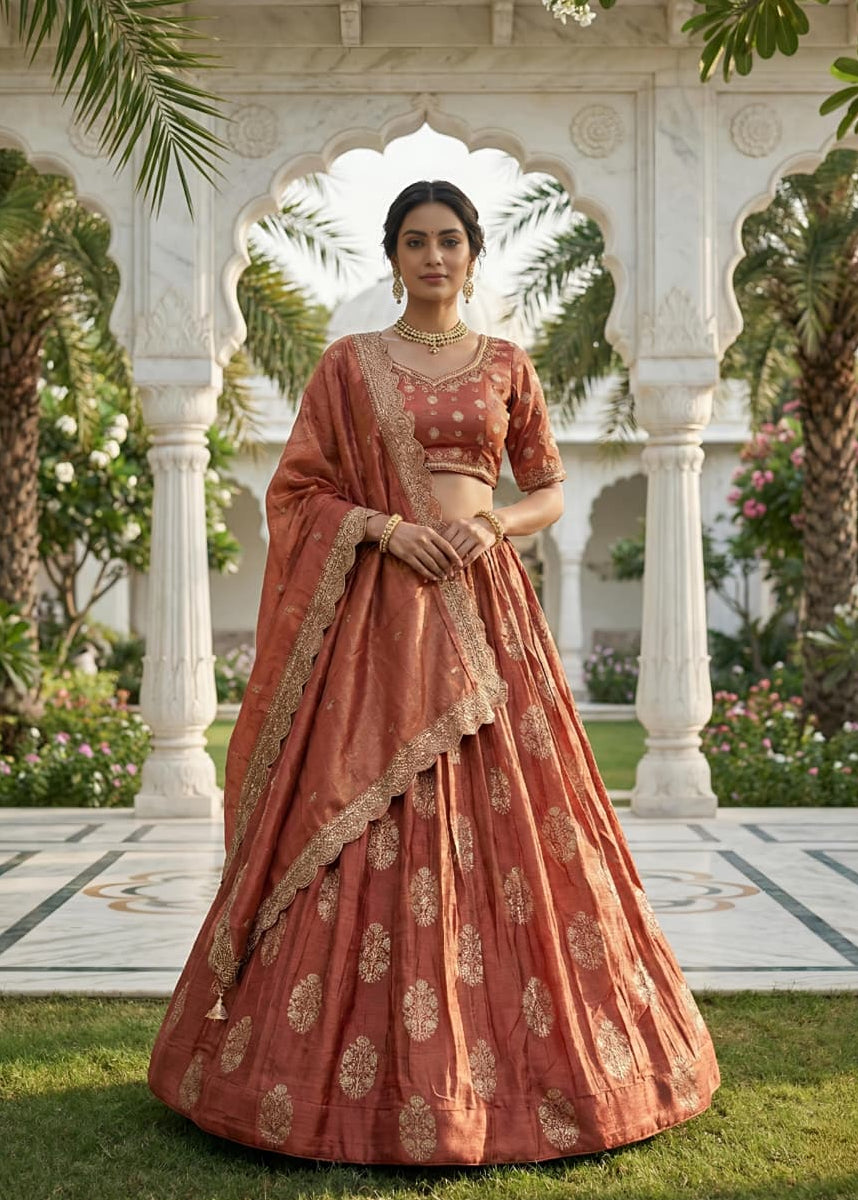 Buta Weaving Banarasi Silk Lehenga Set