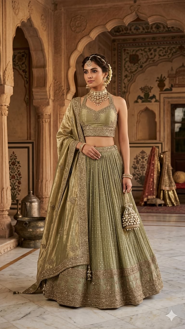 Champagne Gold Crinkle Lehenga (MIRA CHOLI M-91)