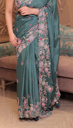 Pastel Floral Embroidery Silk Saree