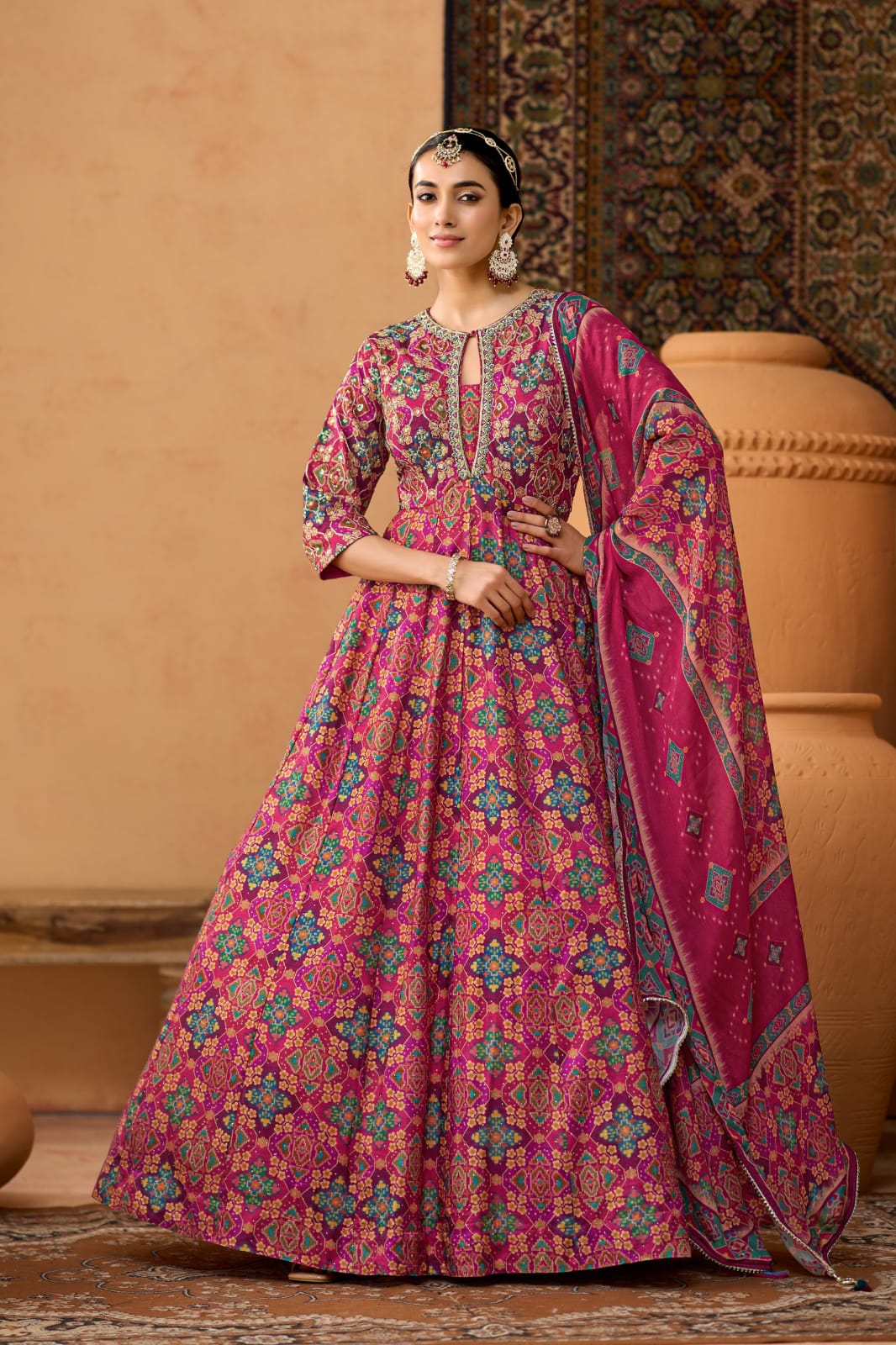 Patola Printed Anarkali Gown Set Secondary image