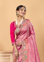 Regal Pink Embroidered Banarasi Silk Saree