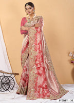 Pichwai Print Rose Gold Silk Saree