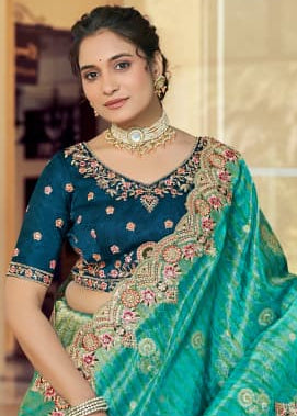 Exquisite Turquoise Blue Banarasi Silk Saree Secondary image