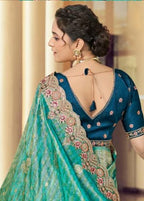 Exquisite Turquoise Blue Banarasi Silk Saree