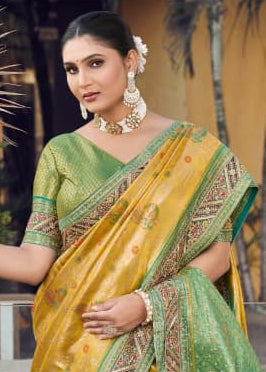 Radiant Yellow Banarasi Silk Saree Secondary image