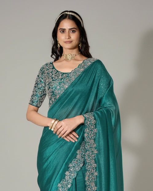Elegant Teal Green Silk Saree Secondary image