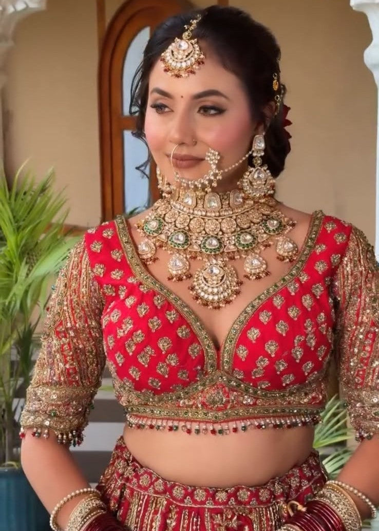 Regal Crimson Red Heritage Zardozi Bridal Lehenga