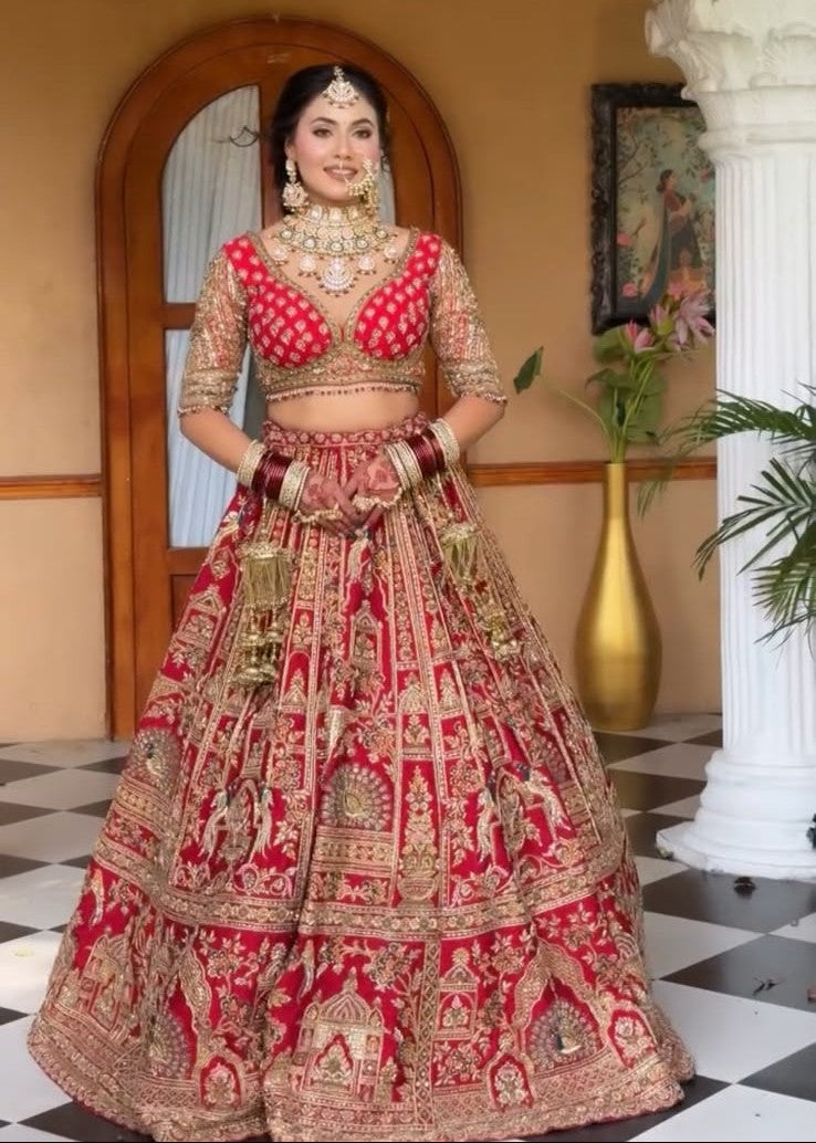 Regal Crimson Red Heritage Zardozi Bridal Lehenga Main image