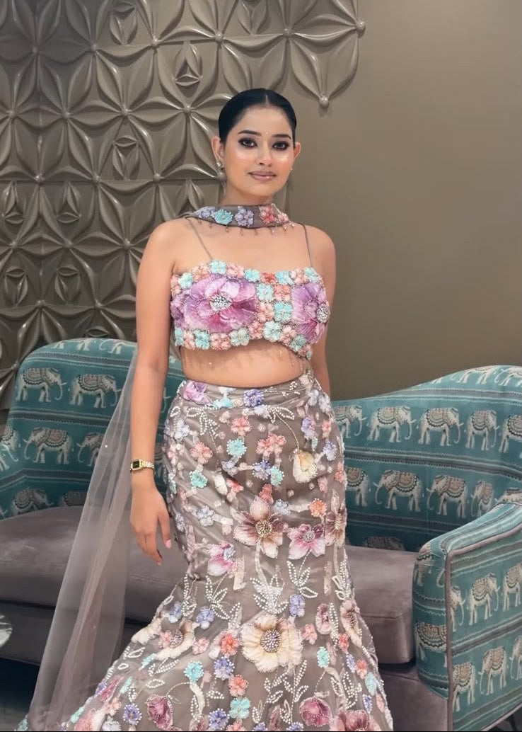 Floral Embroidered Mermaid Lehenga Set