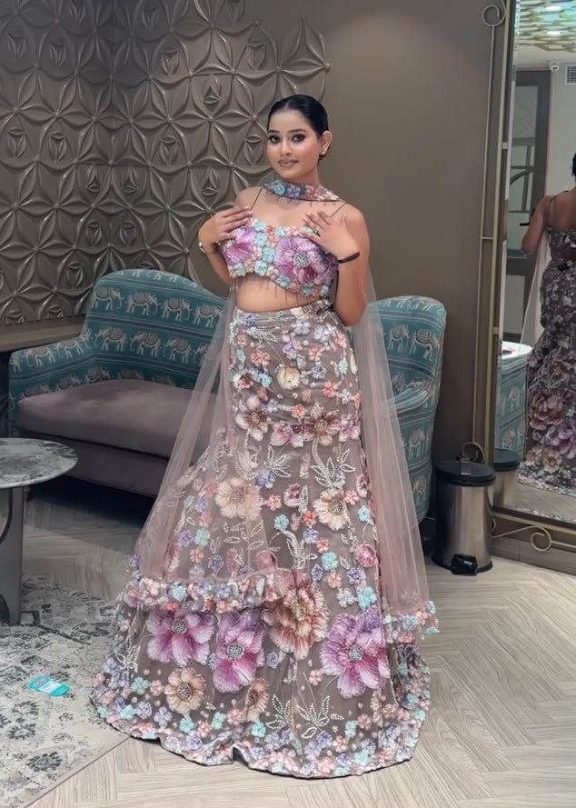 Floral Embroidered Mermaid Lehenga Set Main image