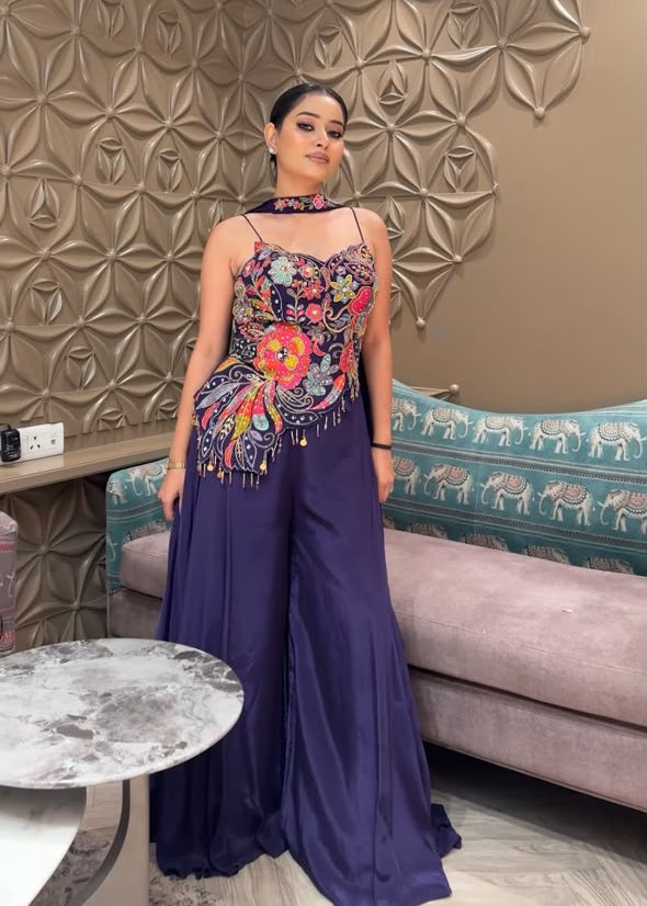 Hand-Embroidered Corset Top & Flared Palazzo Set