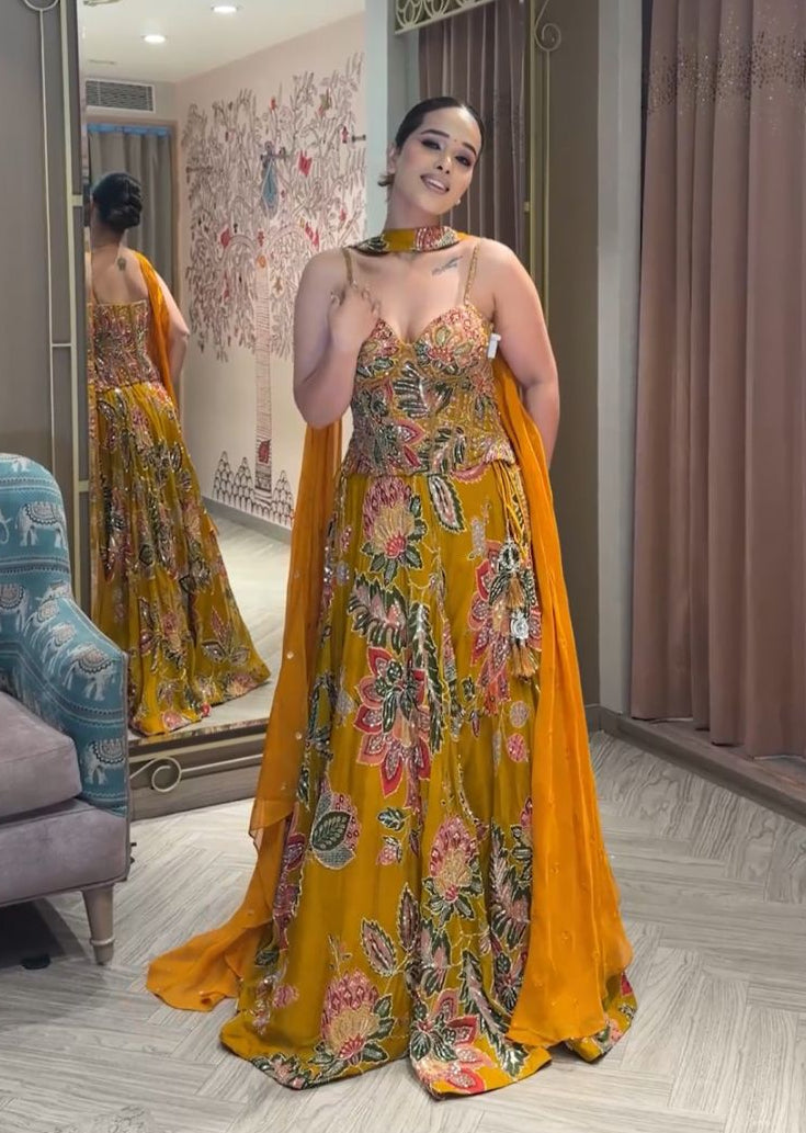 Floral Hand-Embroidered Corset Lehenga Set Main image