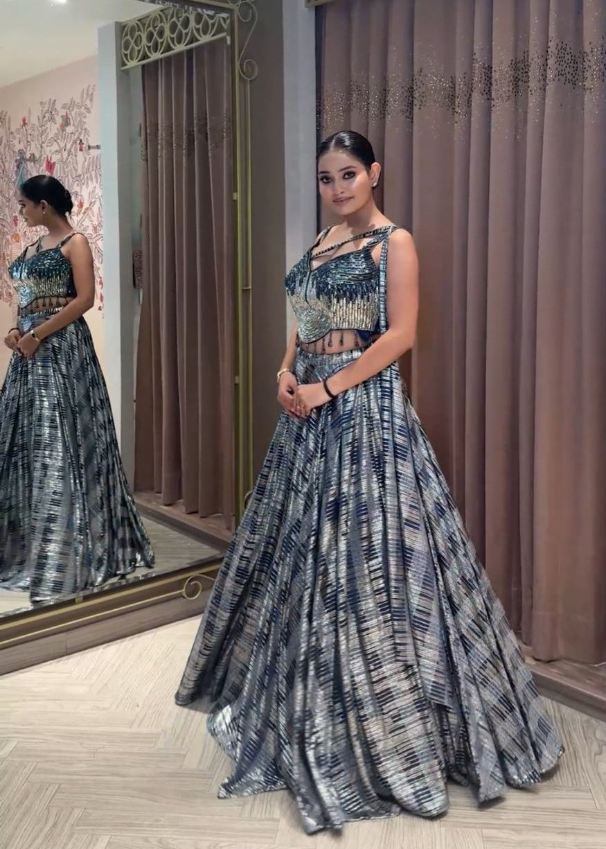 Midnight Blue Metallic Lehenga Set Main image