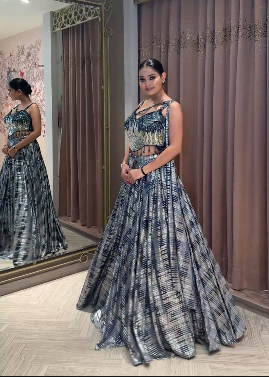 Midnight Blue Metallic Lehenga Set