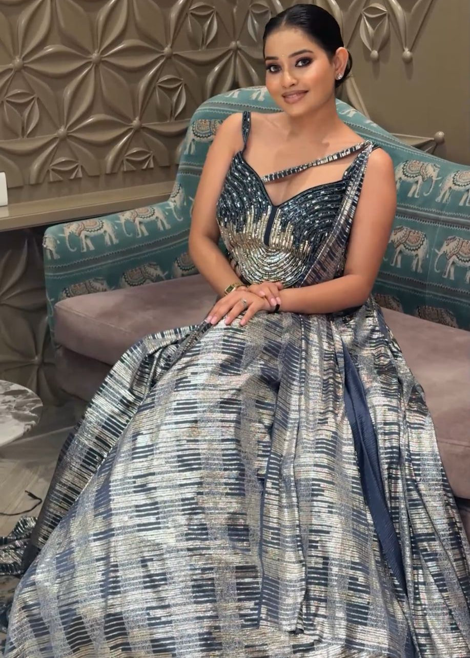 Midnight Blue Metallic Lehenga Set