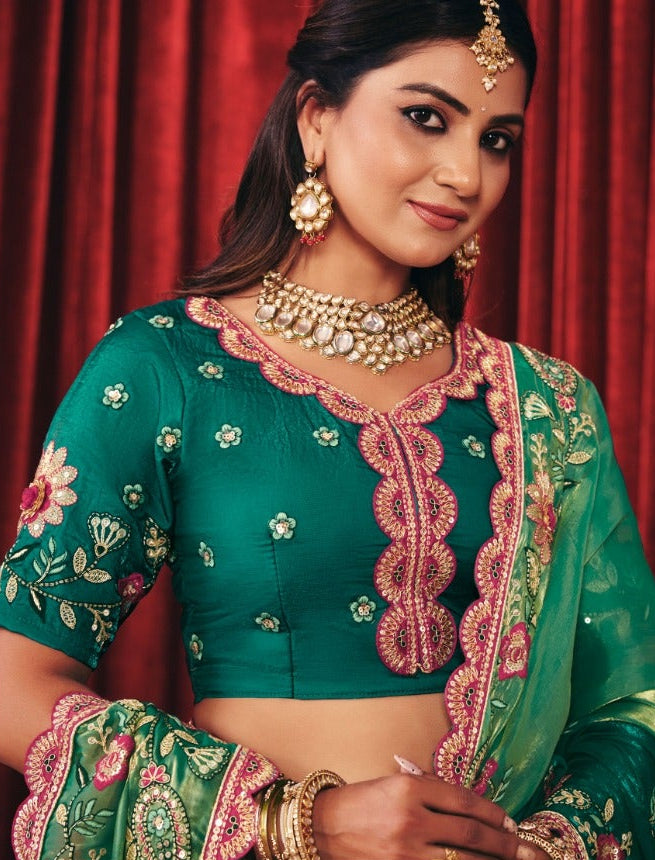 Mint Dual-Tone Embroidered Tissue Silk Saree