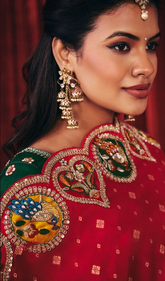 Crimson Red Embroidered Heritage Saree