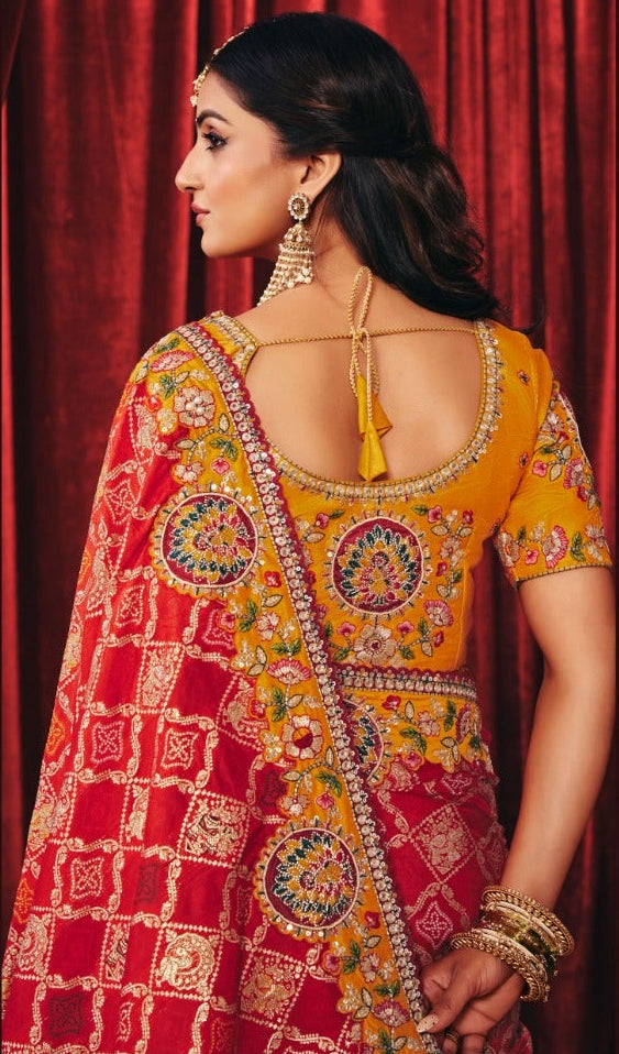 Half-and-Half Bandhani Silk Saree Secondary image