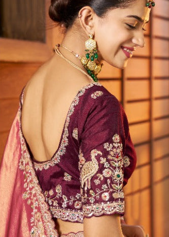 Rose Pink Embroidered Silk Saree