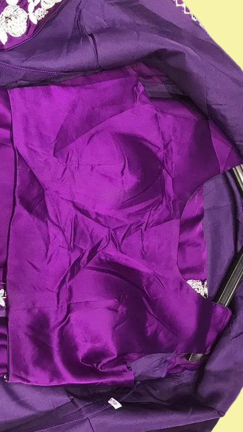 Royal Purple Silk Saree with Elegant Silver Embroidery Secondary image