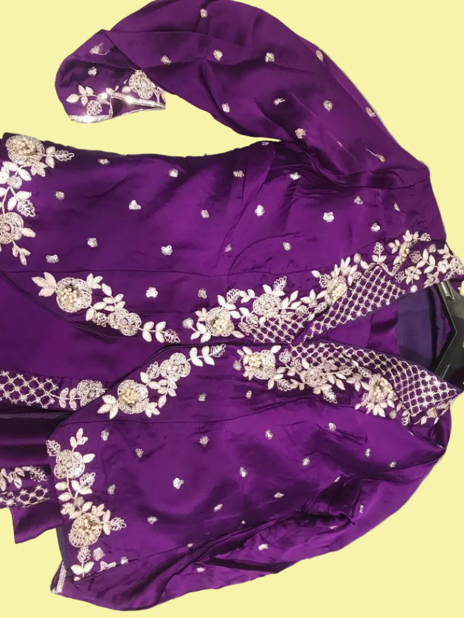 Royal Purple Silk Saree with Elegant Silver Embroidery