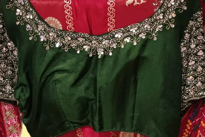 Red Soft Fabric Saree with Golden Paisley Motifs Secondary image
