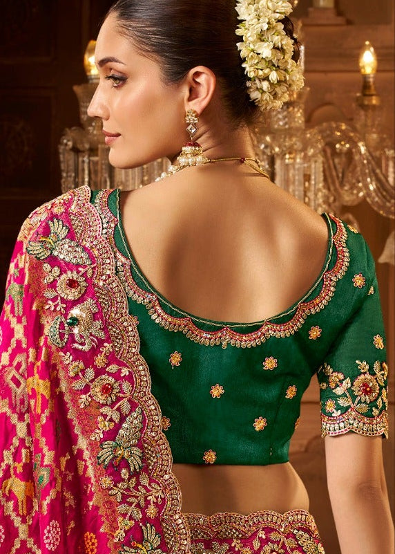Rani Pink Silk Saree with Golden Zari Work
