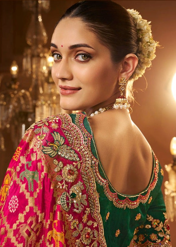 Rani Pink Silk Saree with Golden Zari Work