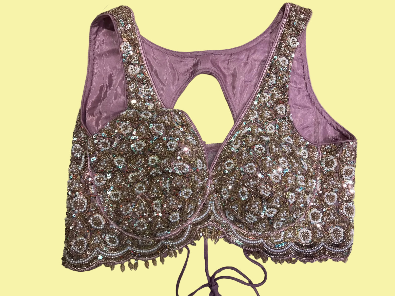 Lavender Net Saree with Delicate Sequin Embroidery Secondary image