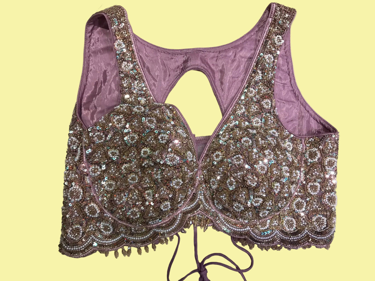 Lavender Net Saree with Delicate Sequin Embroidery