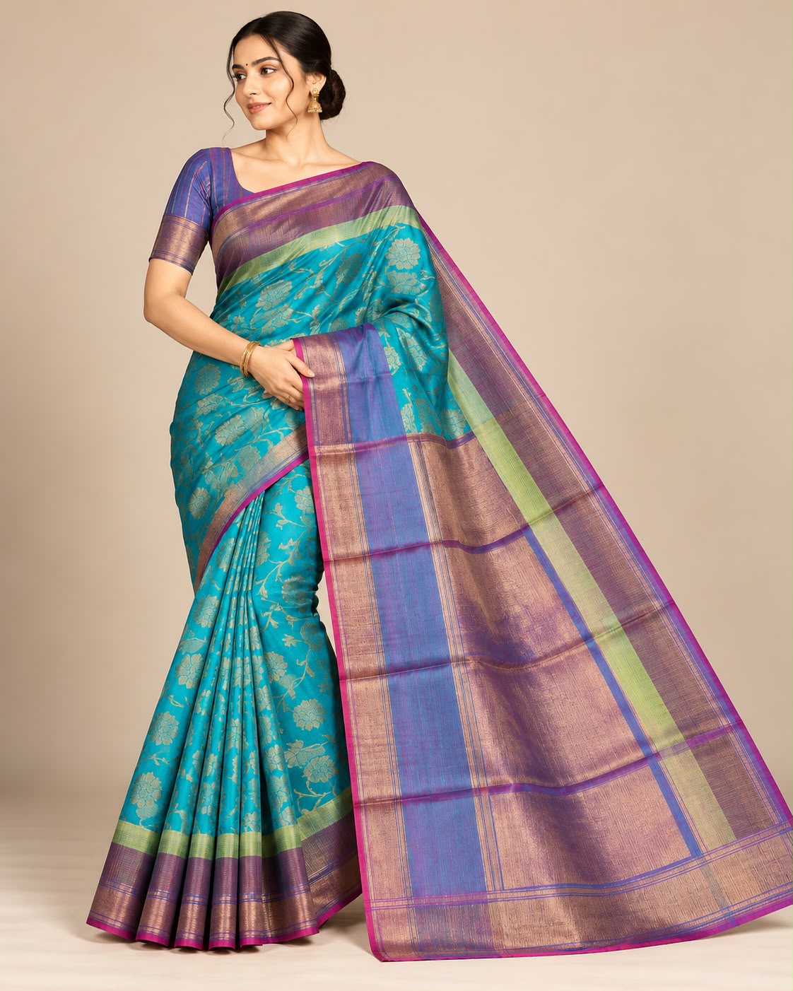 Teal Blue Silk Kanjeevaram Saree