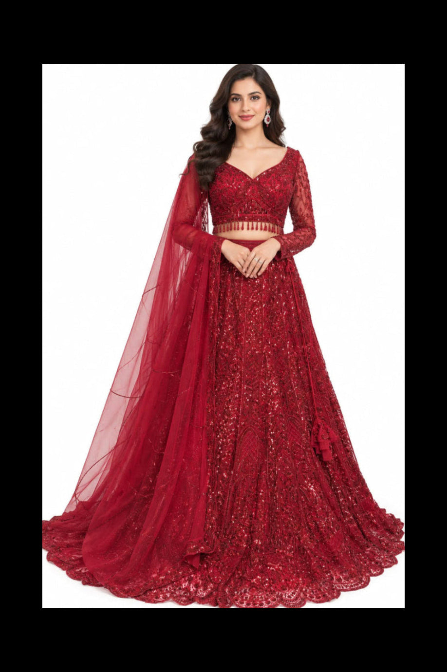 Red Embellished Bridal Lehenga with Dupatta