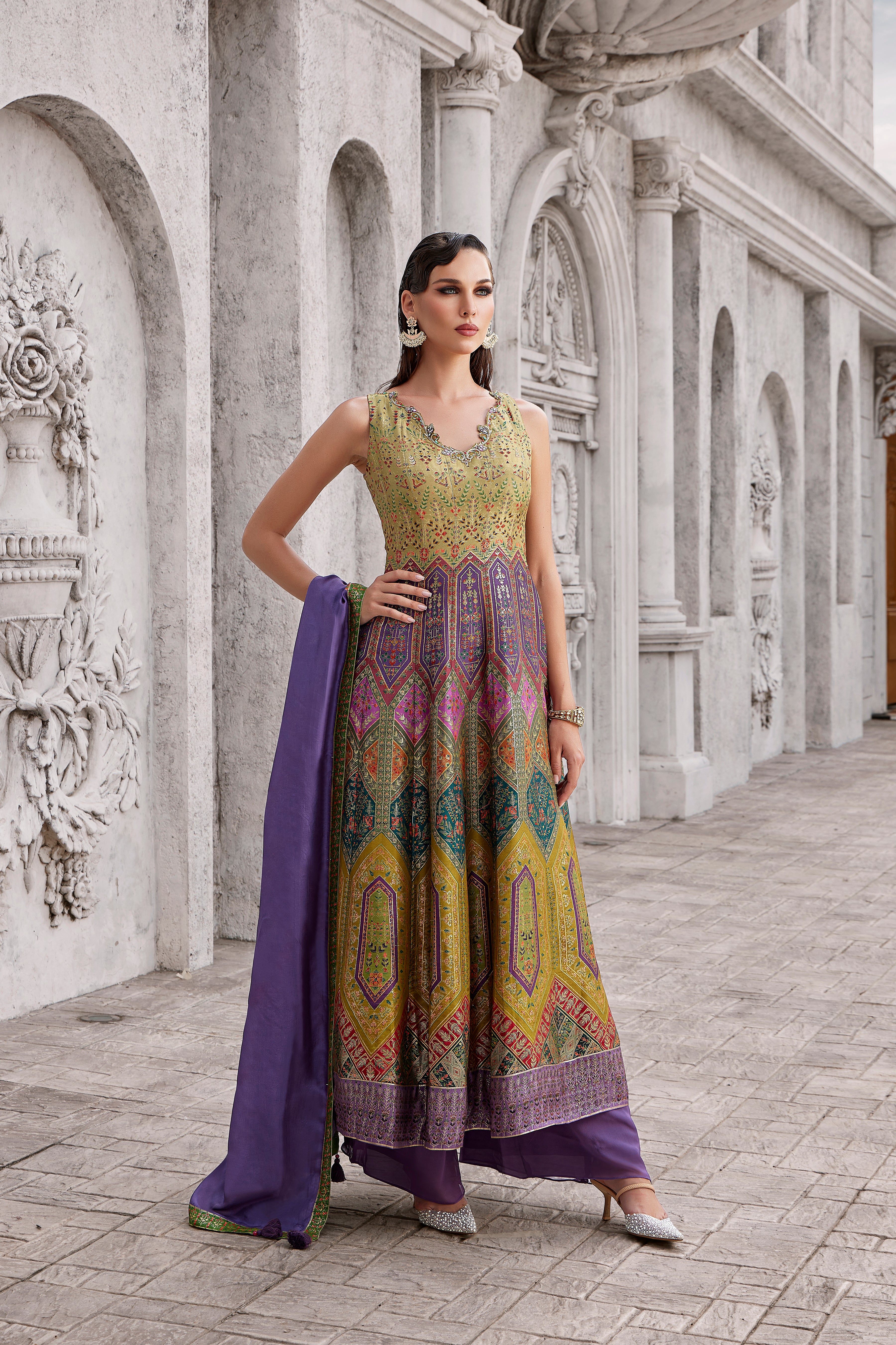 Multi-Hued Anarkali with Concentrated Beaded and Geometric Work (YASHODA M-24)