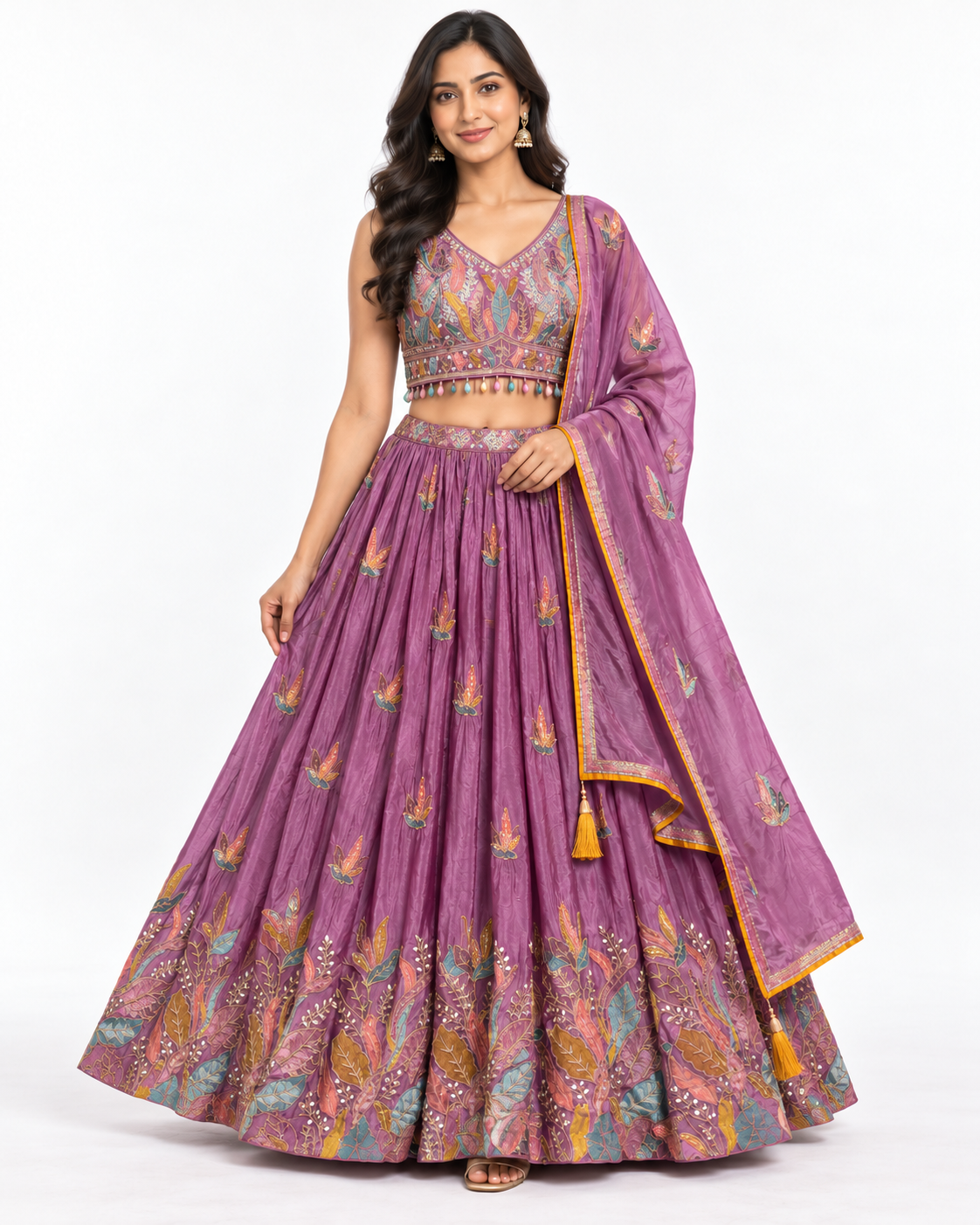 Purple Floral Embroidered Lehenga Set