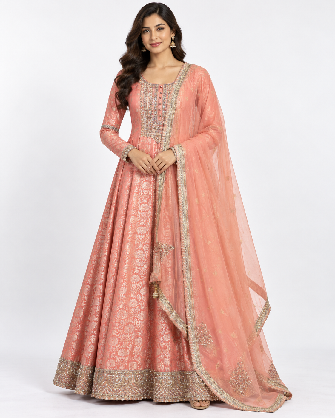 Peach Gold Embellished Anarkali Suit