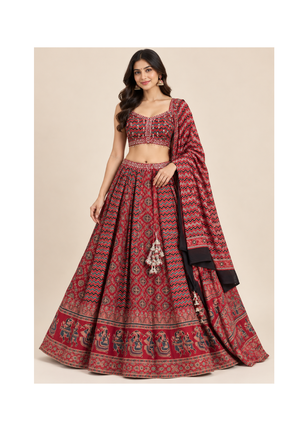 Red Printed Lehenga with Dupatta