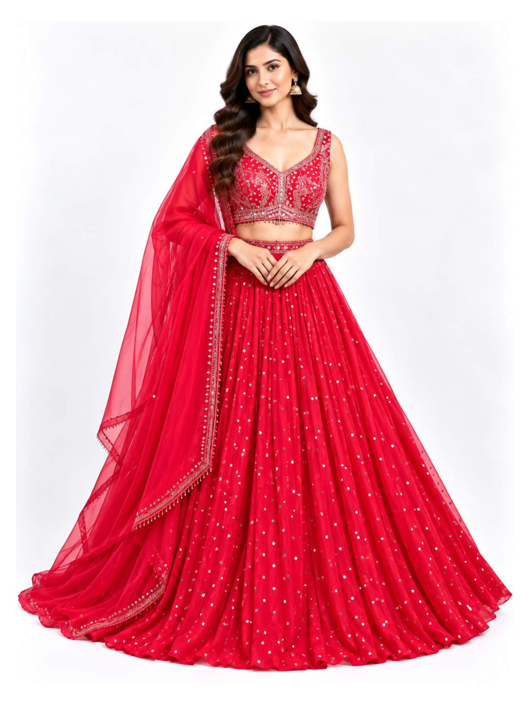 Elegent Red Shimmering Embellished Lehenga Main image