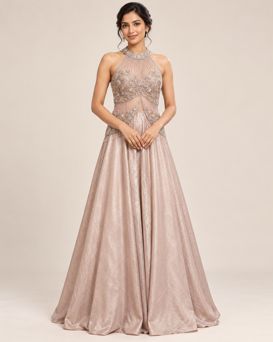 Dusty Rose Pink Embellished Anarkali Gown