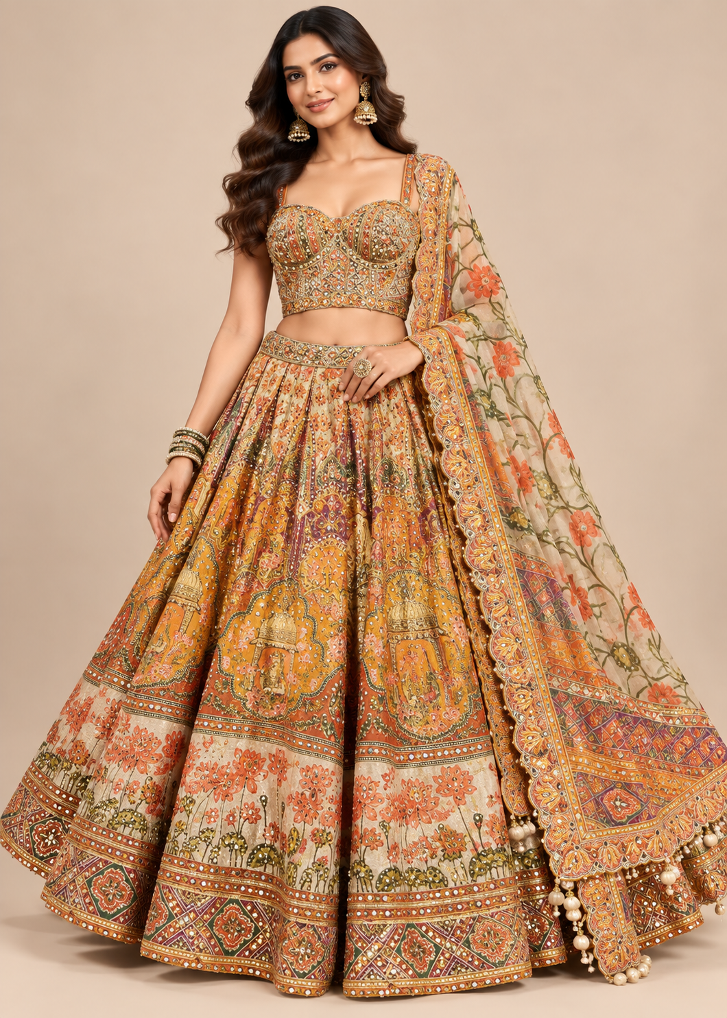 Mustard Embroidered Bridal Lehenga Main image