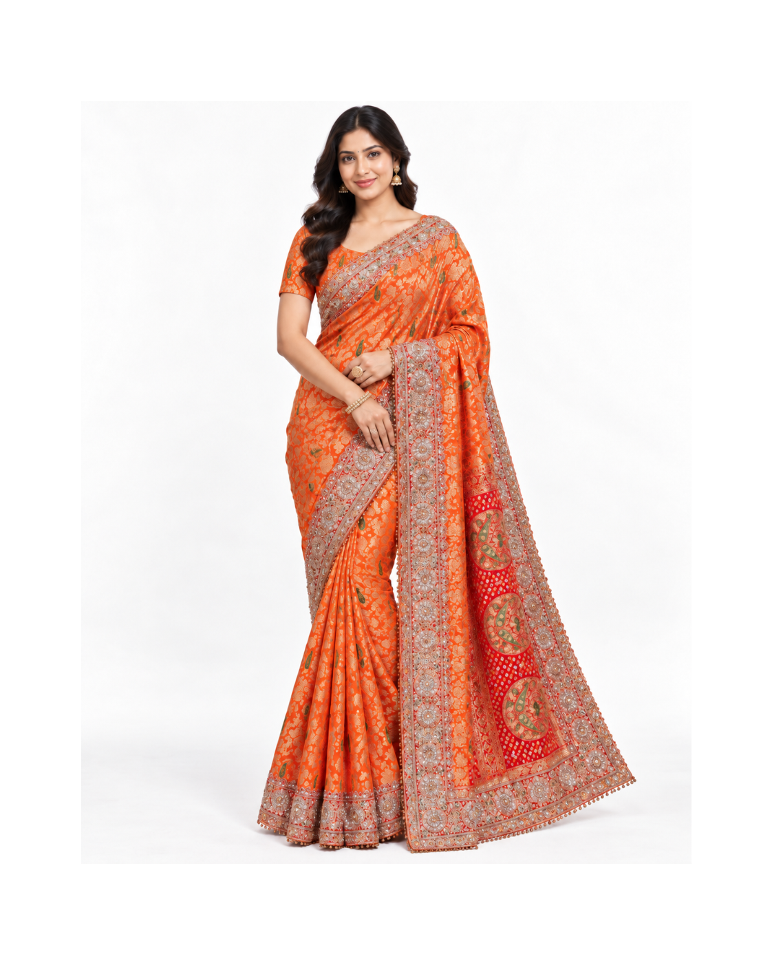 Orange Gold Embellished Saree Main image