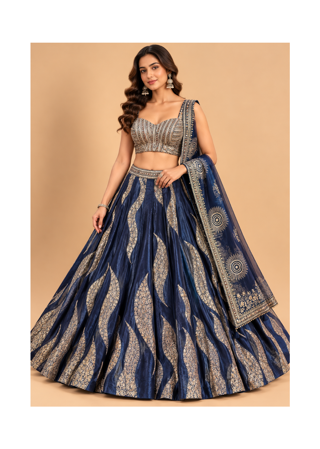 Navy Blue Gold Motif Lehenga