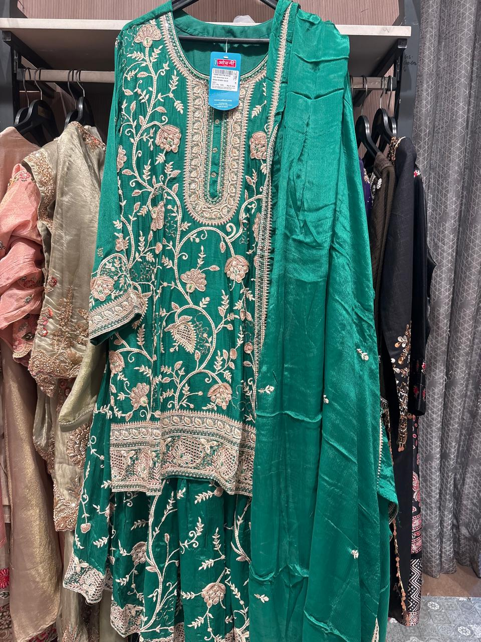 Emerald Green Floral Palazzo Suit