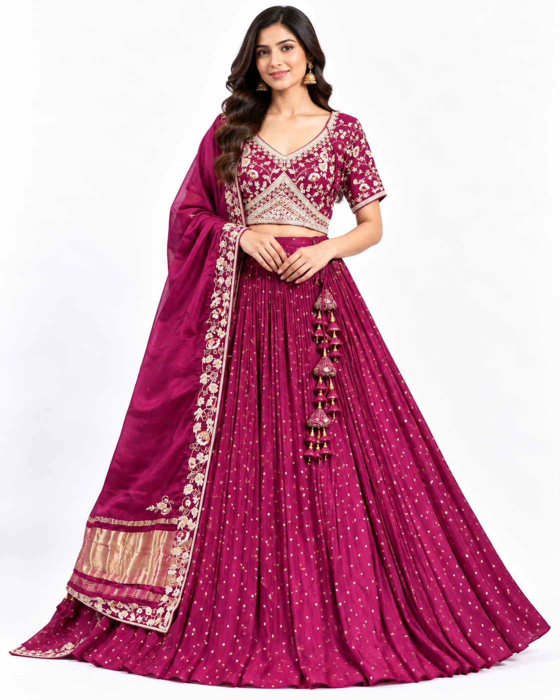 Magenta Pleated Lehenga with Gold Embroidered Blouse